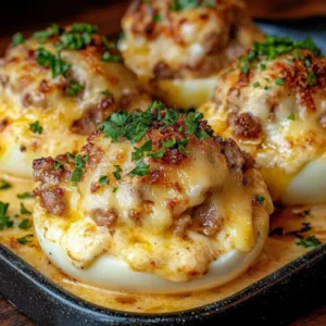 huevos rellenos de carne gratinados 6 Huevos Rellenos de Carne Gratinados