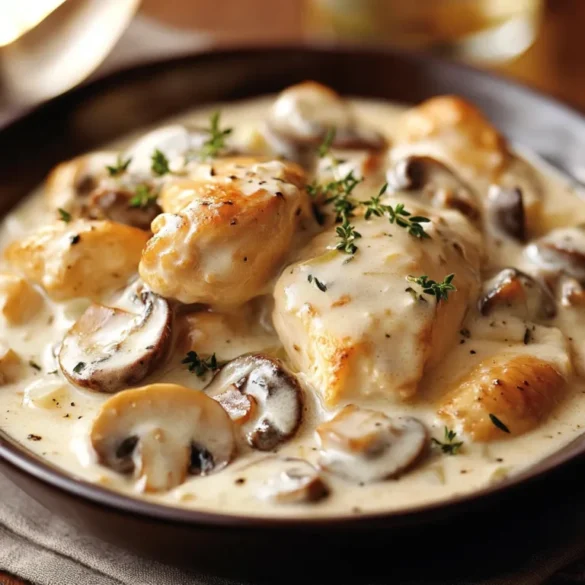 Pollo en Salsa Blanca con Champiñones