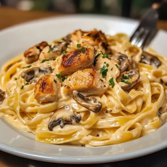 fettuccine cremoso con pollo y champiñones fettuccine cremoso con pollo y champiñones