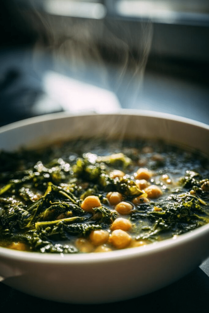 Sopa de col rizada con garbanzos