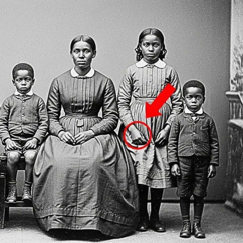Mano de la hermana en foto familiar de 1872