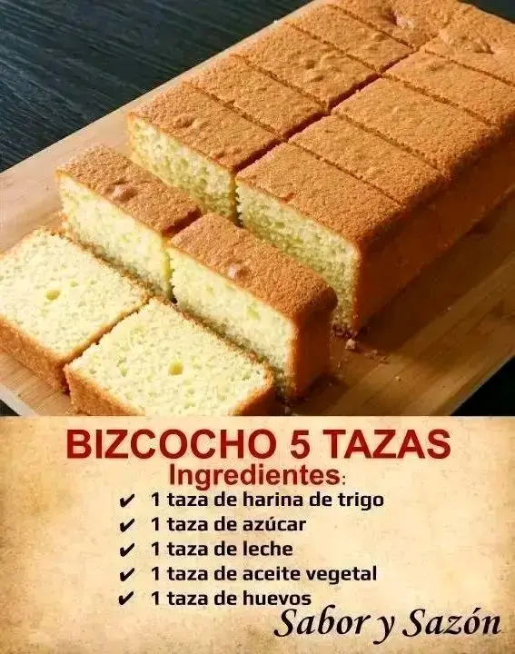 Bizcocho 5 Tazas Fácil y Esponjoso