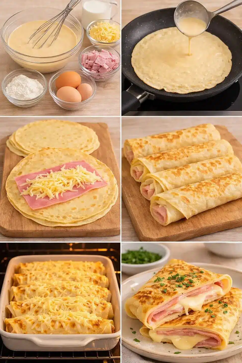 Receta perfecta de crepes de queso y jamón