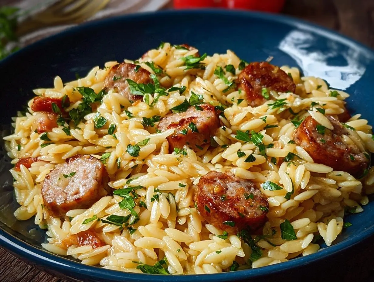 Orzo saucisses beurre ail