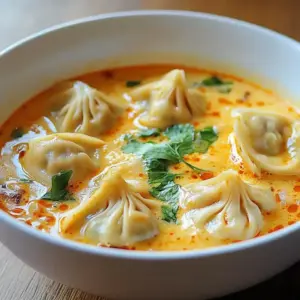 Soupe thaïlandaise aux raviolis au curry et lait de coco