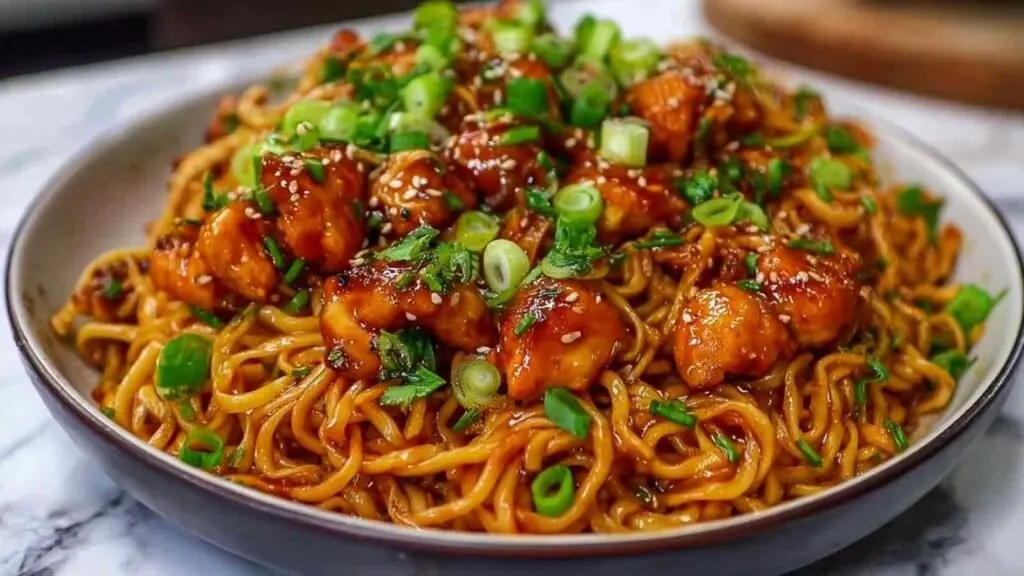 Nouilles au poulet à l’ail caramélisé