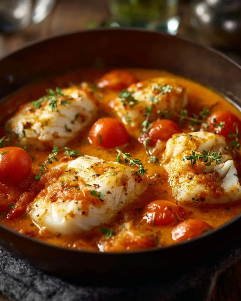 Queue de lotte mijotée au vin blanc et tomates – Recette delicieux