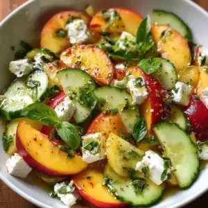 Salade de nectarines, concombre et feta au miel et basilic