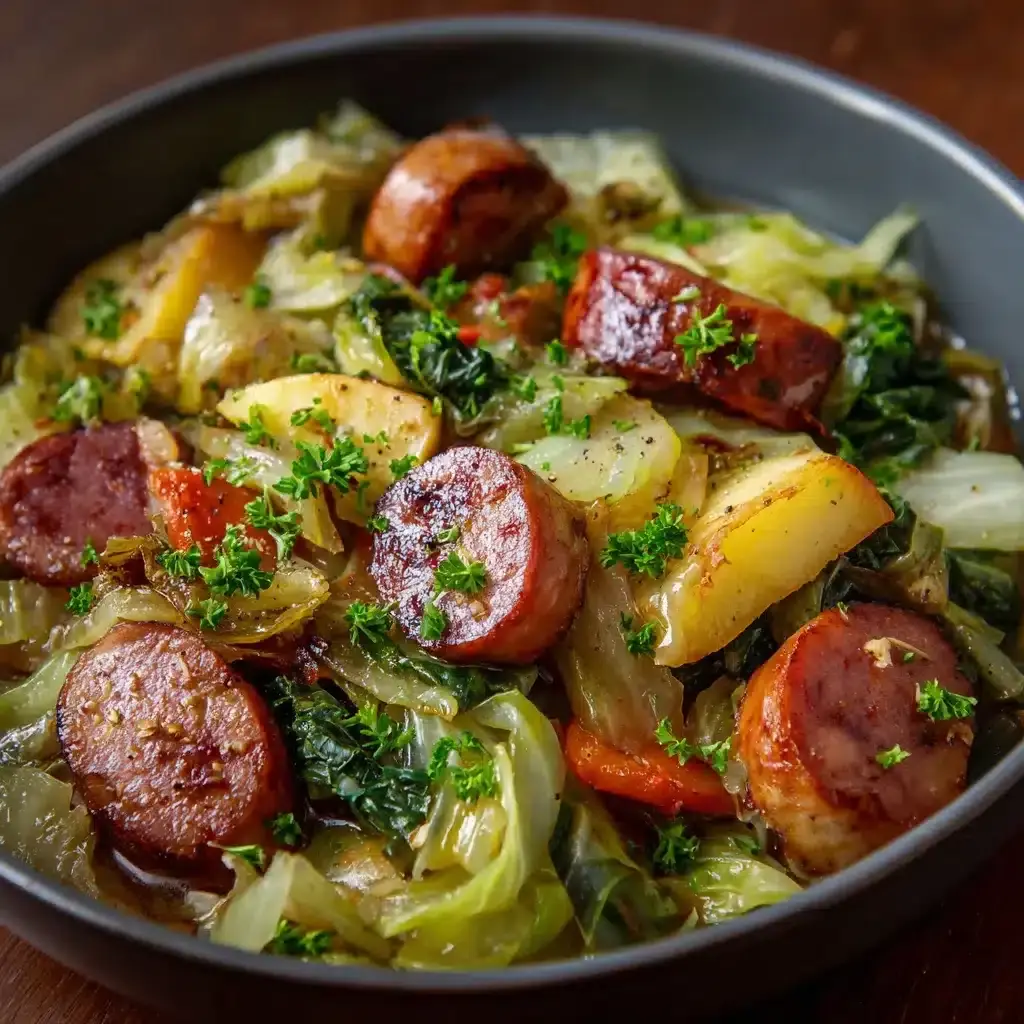chou vert braisé saucisses de bœuf