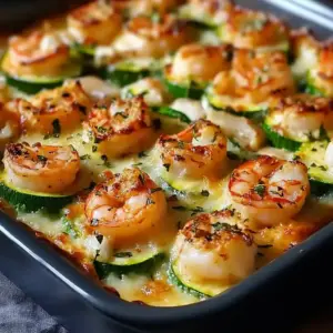 Courgettes gratinées aux crevettes et à l’ail