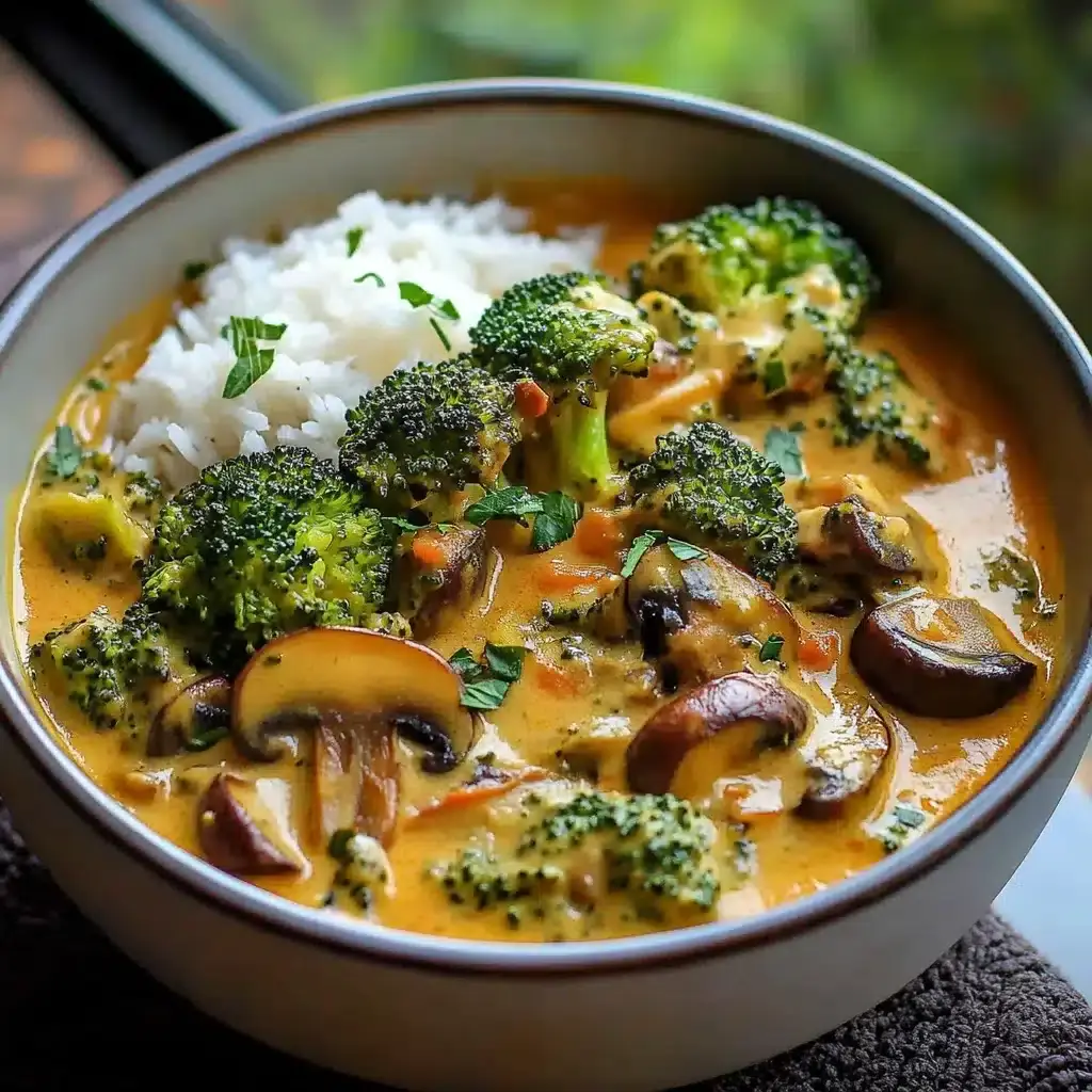 Curry de Brocoli, Champignons & Aubergines au Lait de Coco
