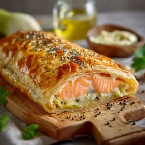 Feuilleté saumon et poireaux