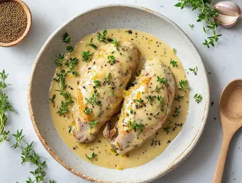 Lapin à la moutarde et à la crème recette facile à réaliser.