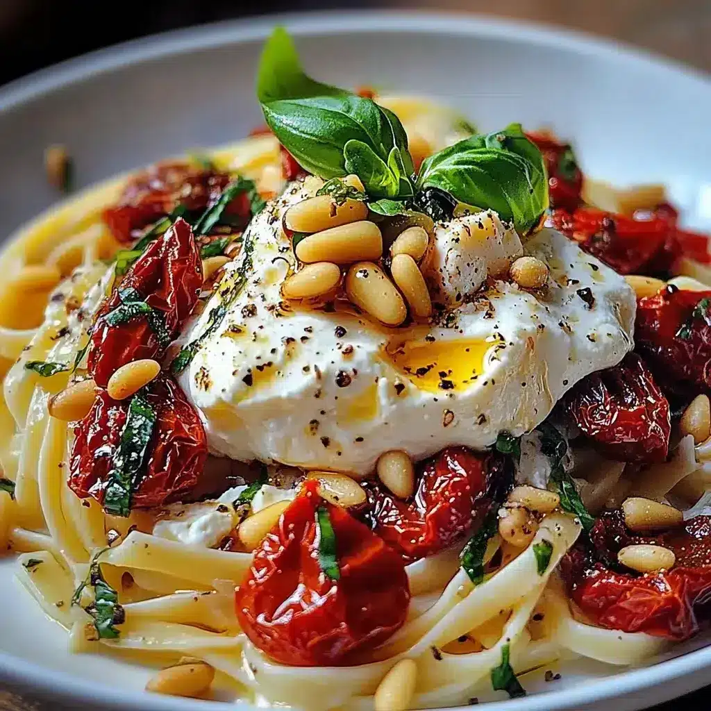 pâtes burrata tomates confites pignons
