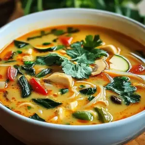 Soupe Thaïlandaise Réconfortante au Lait de Coco et Curry Rouge