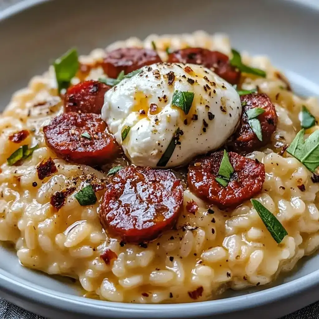 Risotto Crémeux au Chorizo Grillé et à la Burrata