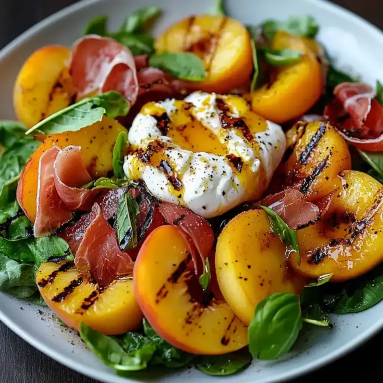 Salade de Pêches Grillées, Burrata et Poulet Grillé