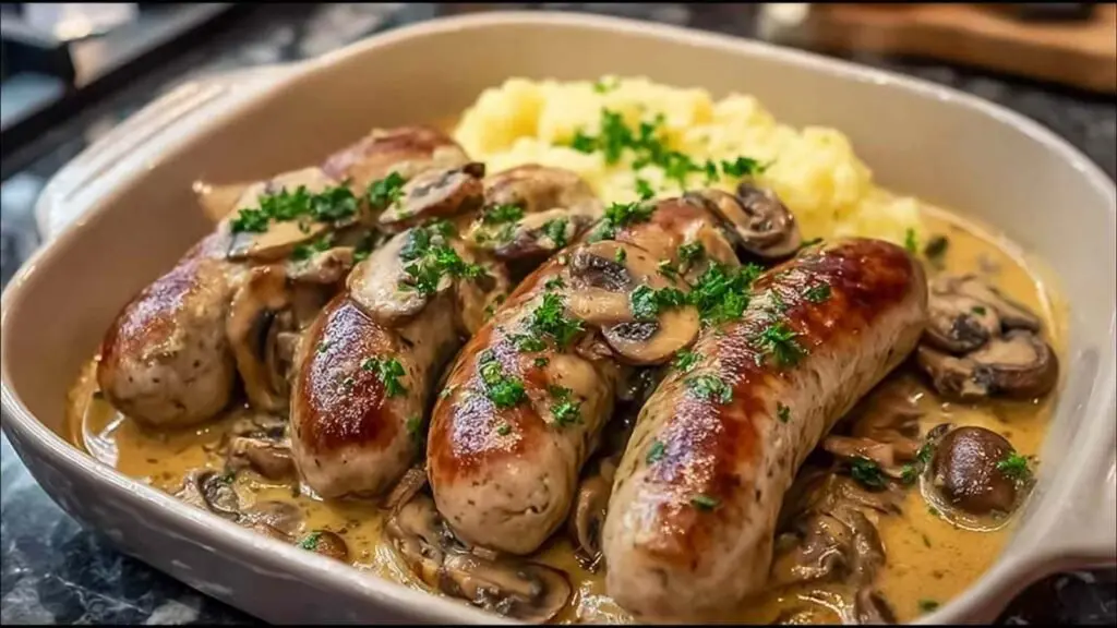 saucisses de Toulouse moutarde champignons