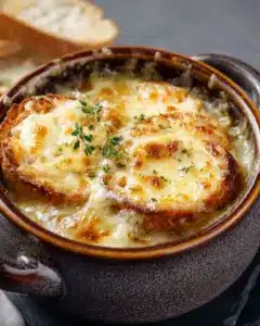 Vraie soupe à l’oignon gratinée