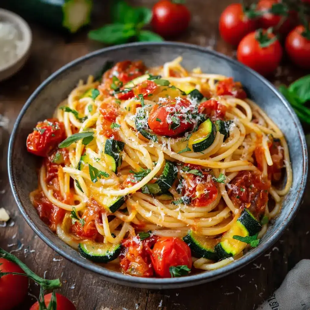 Spaghettis tomates courgettes et parmesan